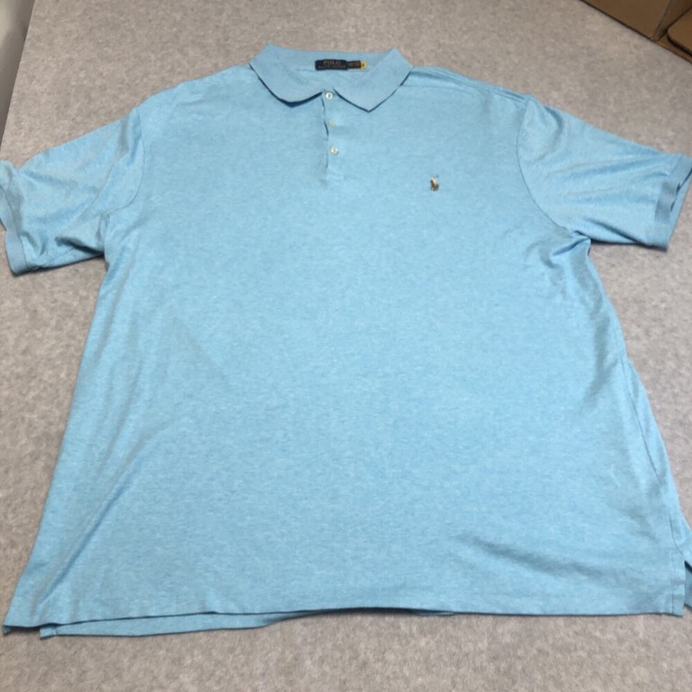 Polo Ralph Lauren Mens 2XLT Tall Blue Cotton Polo Shirt Flesh Pony Logo Preppy